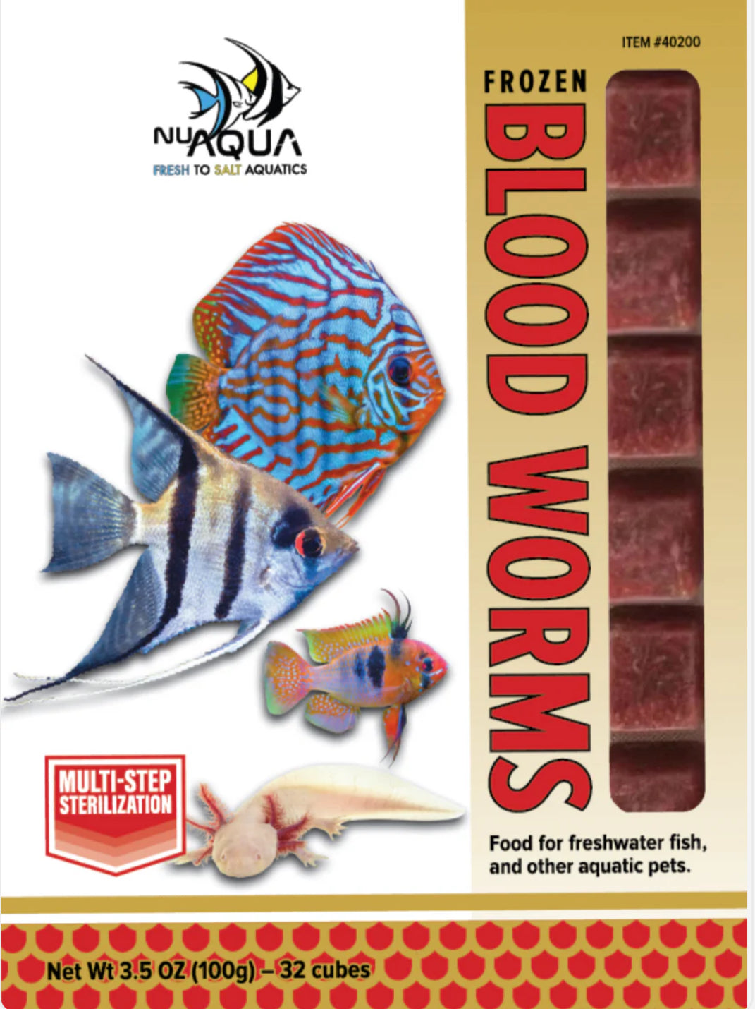 Frozen Bloodworms Fish Food (32 cubes, 3.5 oz) - NuAqua