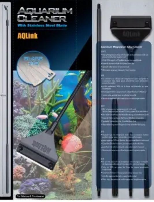 AQLink Macro Aqua Magnesium Alloy Aquarium Scraper w Extendable Handle